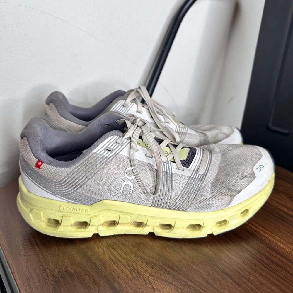 On Cloud Running Shoes Womens 9.5 Grey Lime Green CloudTec Sneakers